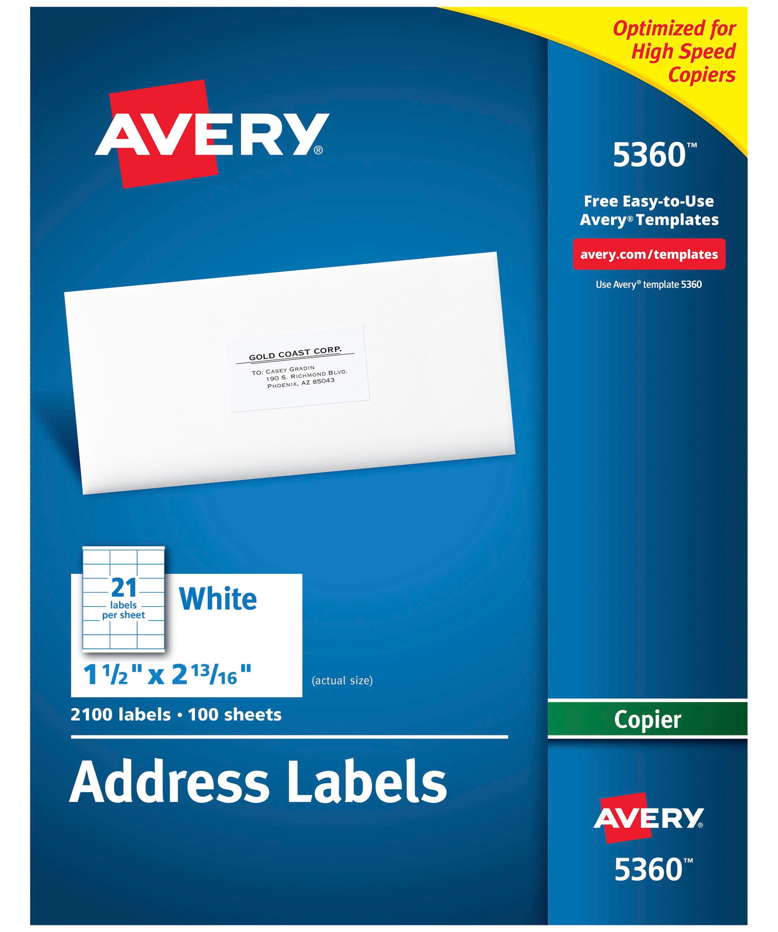 Avery Copier Address Labels, 1-1/2 x 2-13/16 Inches, Pack of 2100 1054613