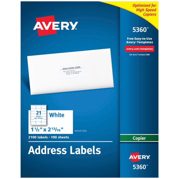 Avery Copier Address Labels, 1-1/2 x 2-13/16 Inches, Pack of 2100