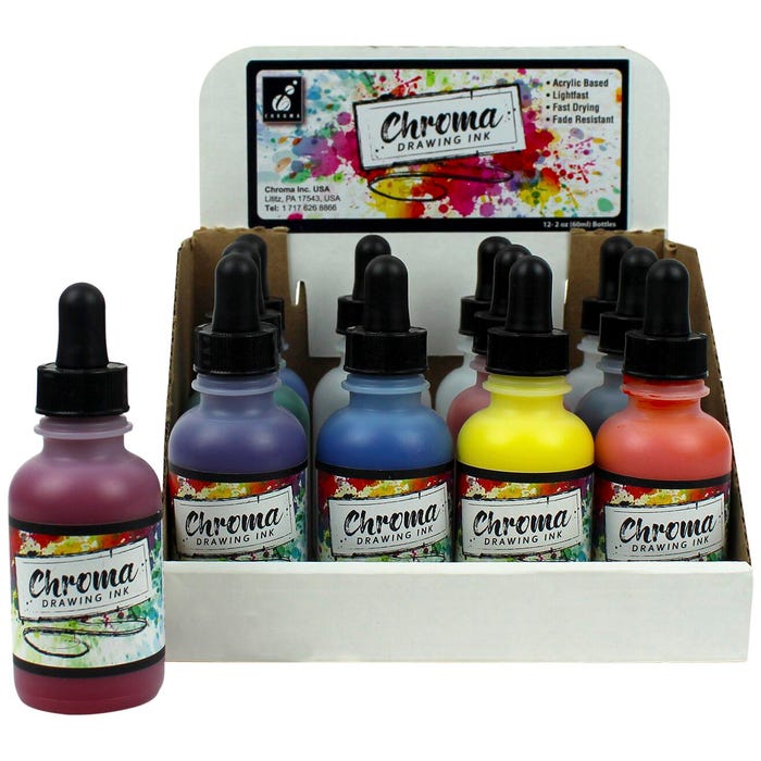 Chroma Drawing Inks, 2 Ounces, Assorted Colors, Set of 12