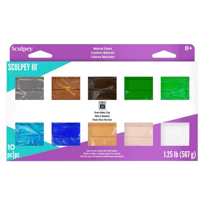 Sculpey III Polymer Modeling Compound, Assorted Natural Colors, Set of 10
