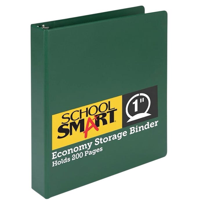 School Smart Round Ring Binder, Polypropylene, 1 Inch, Green