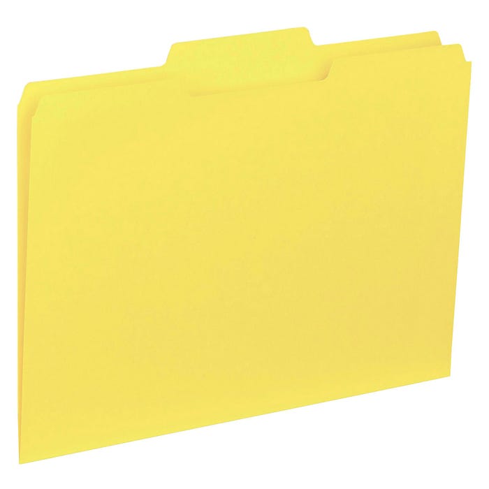 Business Source Interior File Folder, Letter Size, 1/3 Cut Tabs, Yellow, Pack of 100