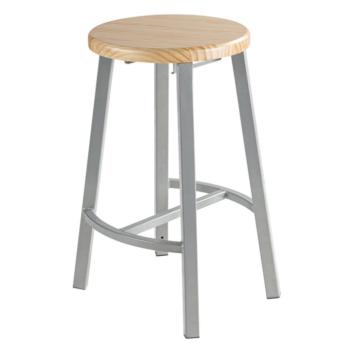 National Public Seating Titan Stool, Wood Seat, 24 Inch Fixed Height, Gray Frame