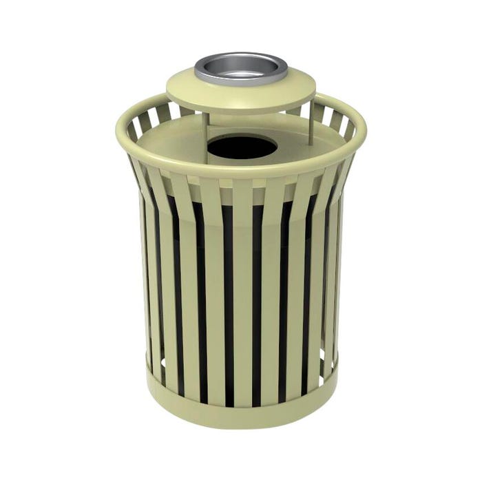 UltraSite Jackson Series Round Trash Receptacle, Ash Urn Lid and Liner, Powder Coat, Slat Pattern