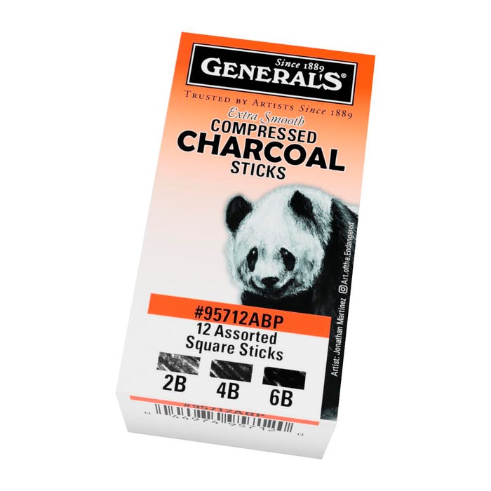General's Compressed Charcoal Sticks, Assorted Hardness, Black, Set of 12