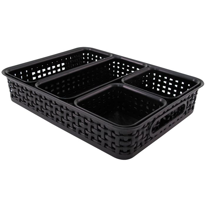 Advantus Plastic Weave Bins, Black, Pack of 5