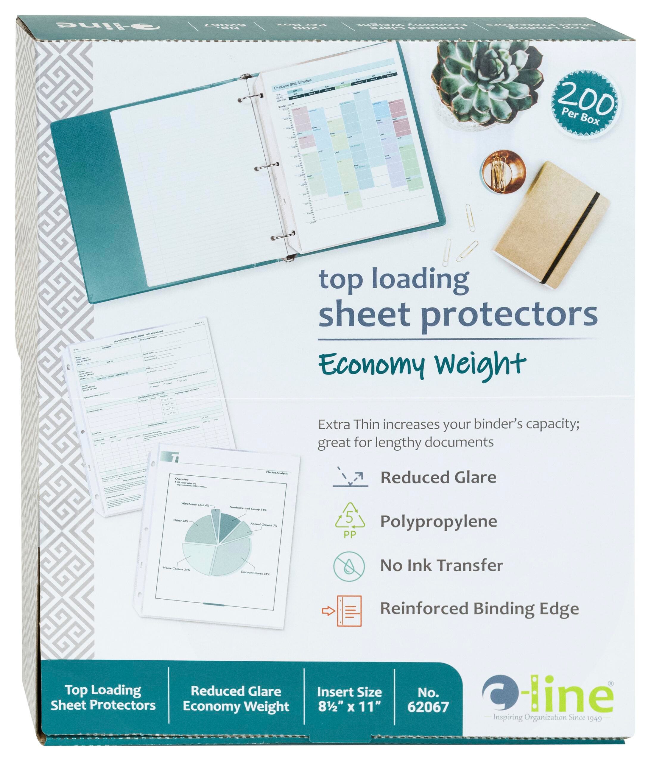 C-Line Economy Weight Polypropylene Sheet Protector, Reduced Glare, 8 1/2 x 11 Inches, Box of 200 2149599