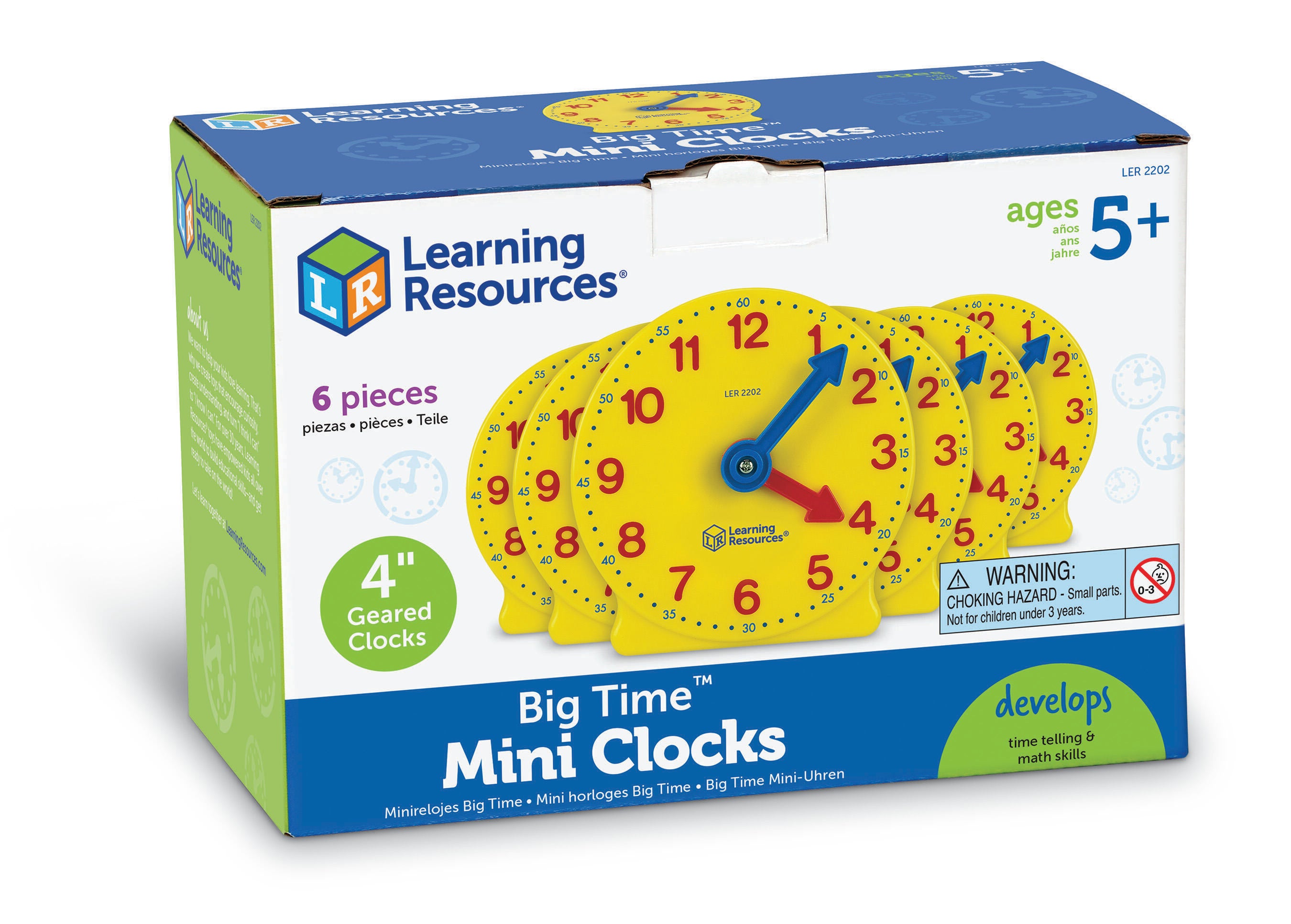 Learning Resources Big Time Student Learning Mini Clocks, 4 Inches, Set of 6 080565