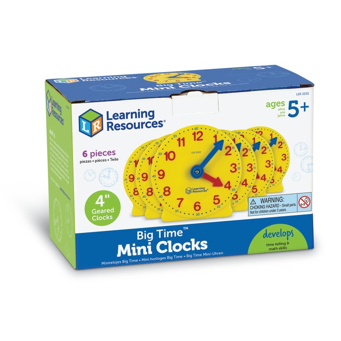 Learning Resources Big Time Mini Clocks, 4 Inches, Set of 6