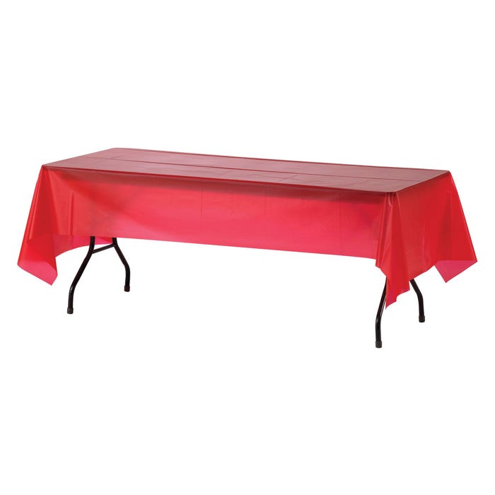 Genuine Joe Table Cover, 54 W x 108 D in, Rectangle, Plastic, Red, Pack of 6