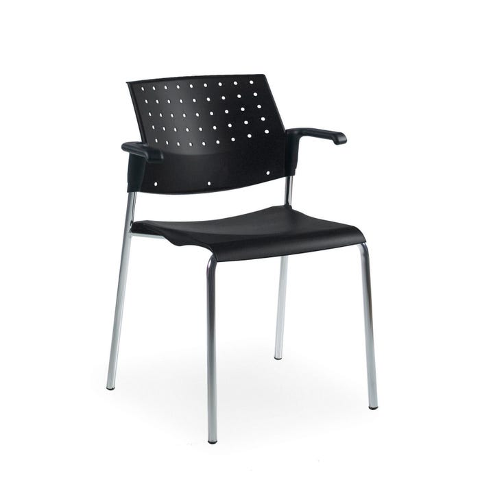 Global Sonic Stackable Chair with Arms, 23 x 21-1/2 x 33 Inches, Black