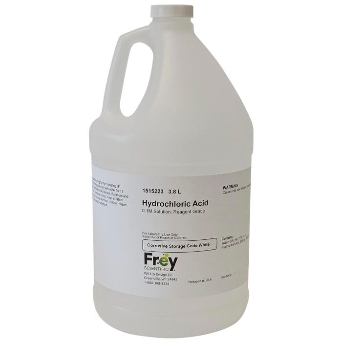 Frey Scientific Hydrochloric Acid, 0.1M Solution, Reagent Grade, 3.8 Liters