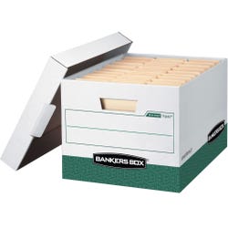 Bankers Box R-Kive File Storage Box, 12 x 15 x 10 Inches, White/Green, Pack of 12, Item Number 1059802