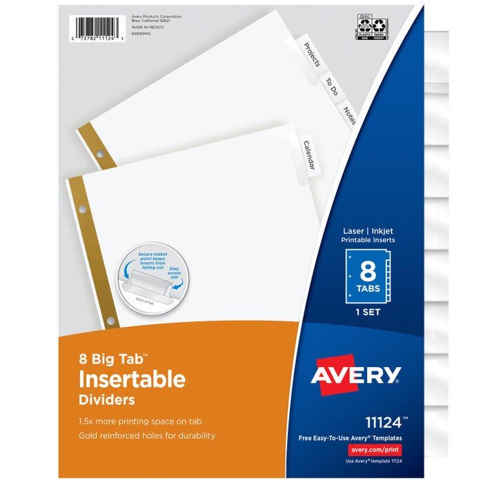 Avery Insertable Divider, Two Sided, 8 Tab, 8-1/2 x 11 Inches, Clear, 1 Set