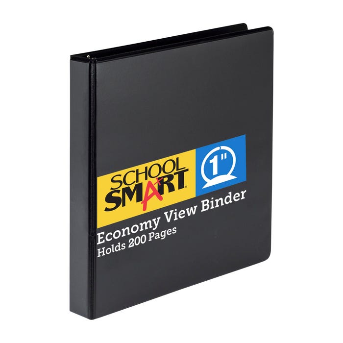 School Smart Round Ring View Binder, Polypropylene, 1 Inch, Black