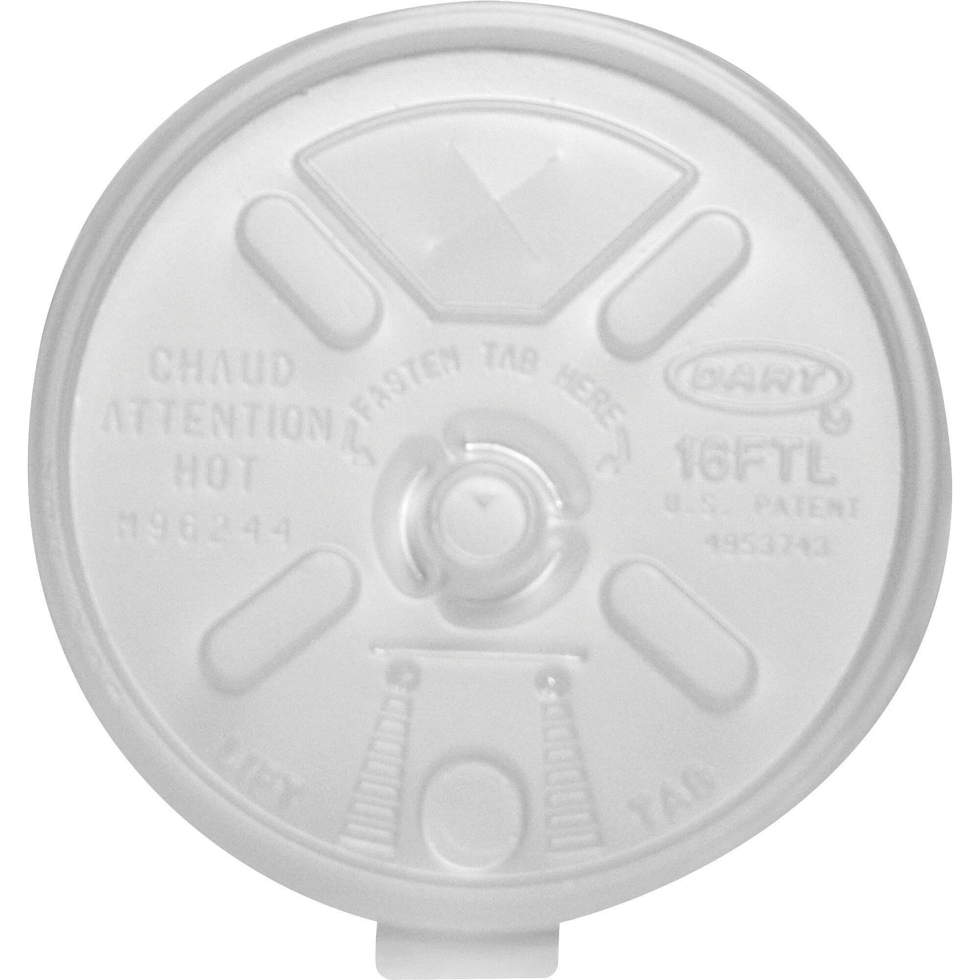 Dart Fold Tab Container Lid with Straw, For Foam Cup, 16 oz, Plastic, White, Carton of 1000, Item Number 1309629