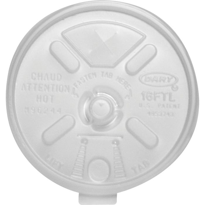 Dart Fold Tab Container Lid with Straw, For Foam Cup, 16 oz, Plastic, White, Carton of 1000