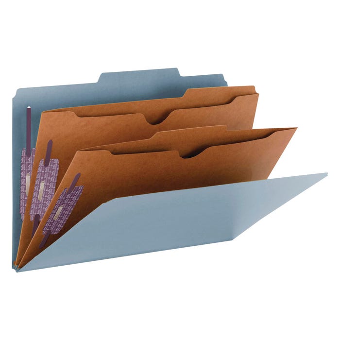 Smead SafeSHIELD Pressboard Classification Folder, Legal Size, 2 Dividers, Blue, Pack of 10