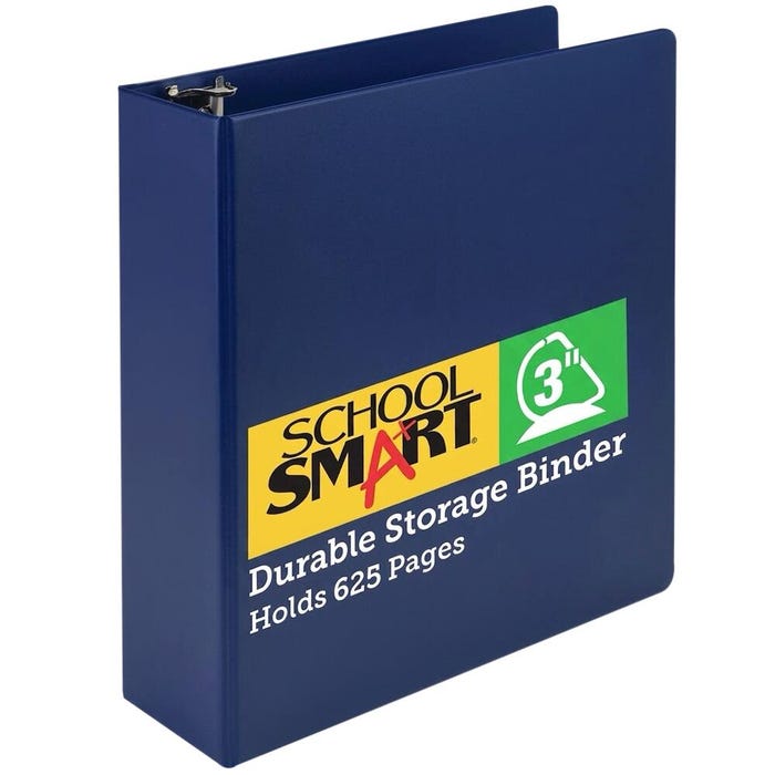 School Smart Durable Polypropylene D-Ring Binder, 3 Inches, Blue