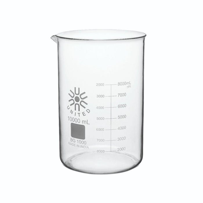 United Scientific Low Form Beaker, Borosilicate Glass, 10000 Milliliters