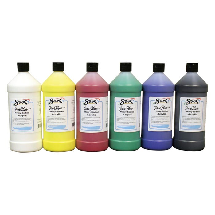 Sax Heavy Body Acrylic Paint, Quart Bottles, Assorted Colors, Set of 6