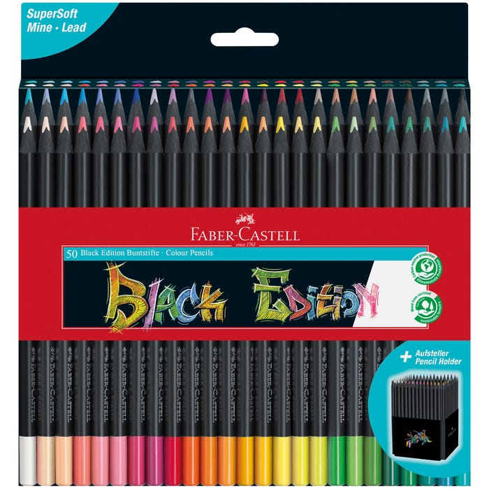 Faber-Castell Black Edition Colored Pencils, Assorted Colors, Set of 50