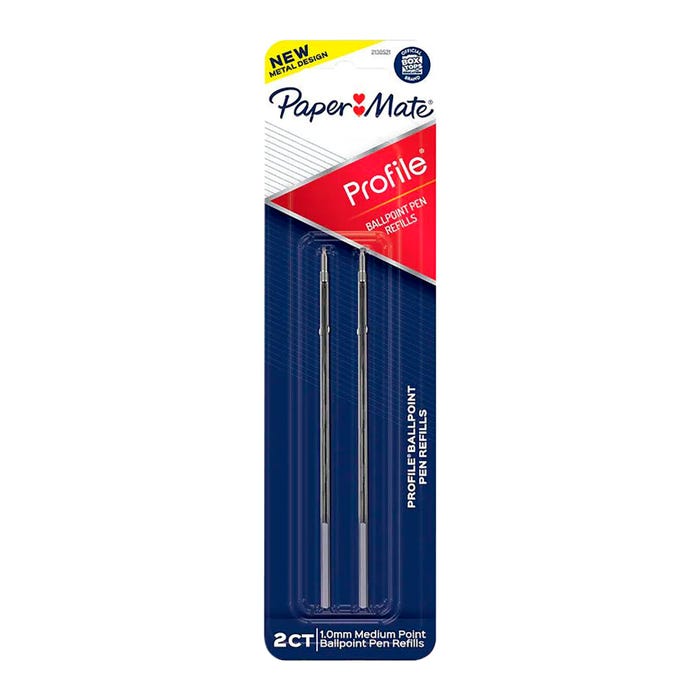 Paper Mate Profile Ballpoint Pen Refills, Medium Point, 1.0 mm, Black, Set of 2