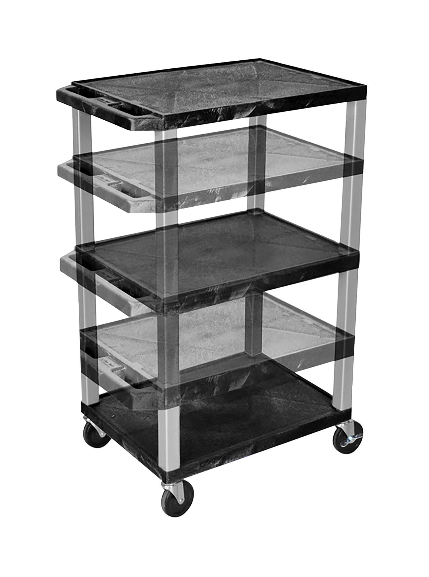 Luxor Adjustable 3 Shelf 24x18x16-42 Inches Tuffy Cart, Black Shelves, Nickel Legs 2127113