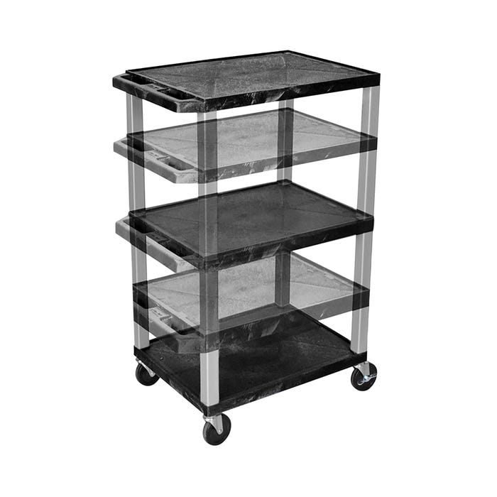 Luxor Multi-Height AV Cart, 24 x 18 x 16 to 42 Inches, 3 Black Shelves, Nickel Legs