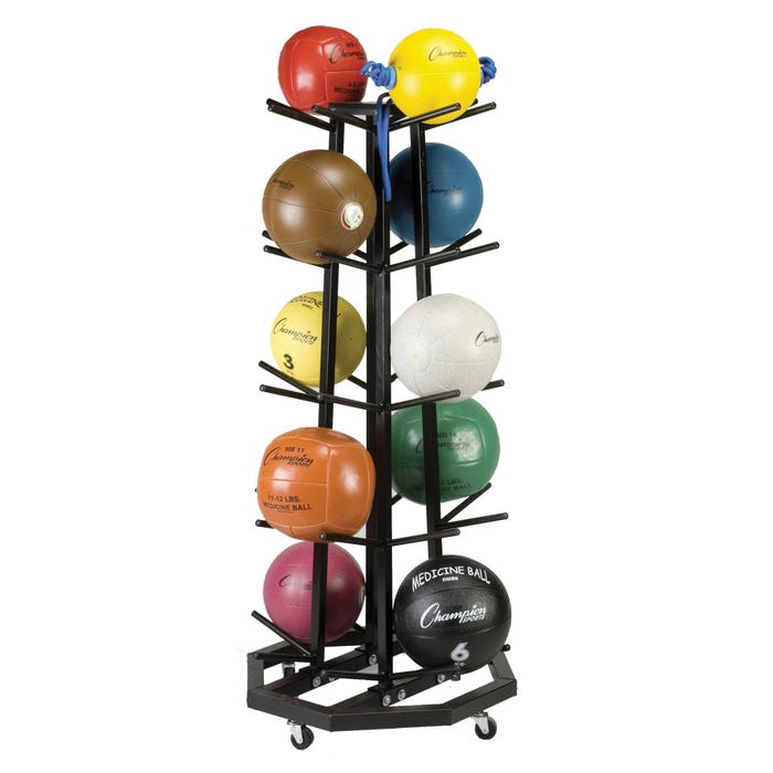 Champion Sports Deluxe Medicine Ball Rack, 25 x 25 x 56 Inches, Black