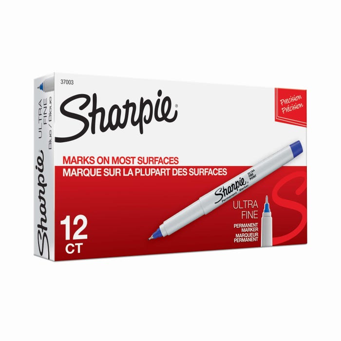 Sharpie Permanent Markers, Ultra Fine Point, Blue, Pack of 12