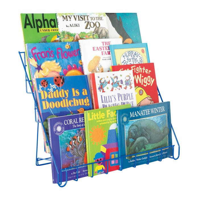 Folding Metal Library Book Stand, 4-Tier Shelves, Blue