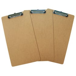 School Smart Masonite Clipboards, 9 x 15-1/2 Inches, Low Profile Clip, Legal Size, Brown, Pack of 3 2133008
