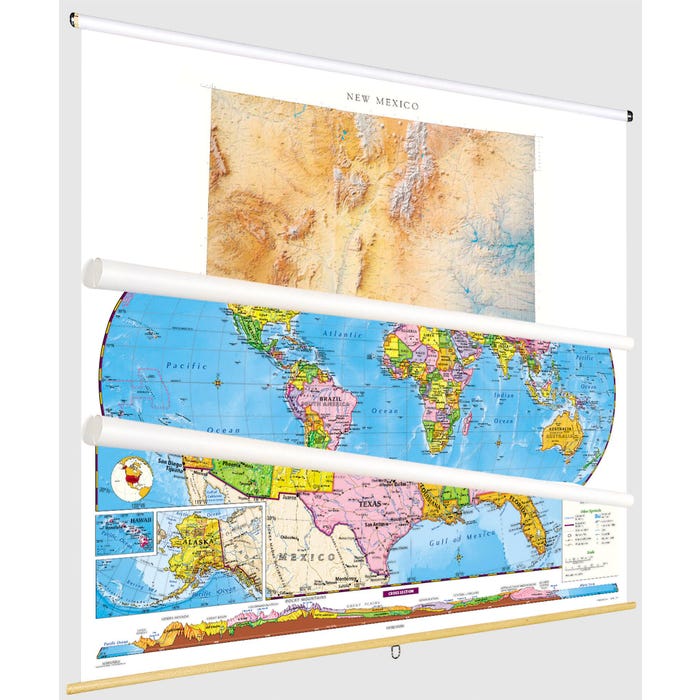 Social Studies NEW MEXICO/U.S./WORLD MAP COMBO, Markable, Erasable, Grades 4-12