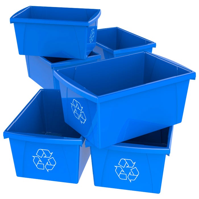 School Smart Recycle Bin, 5-1/2 Gallon, Blue, Case of 6