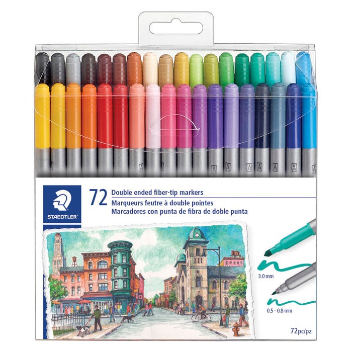 Staedtler Double-Ended Fiber-Tip Markers, Assorted Colors, Set of 72