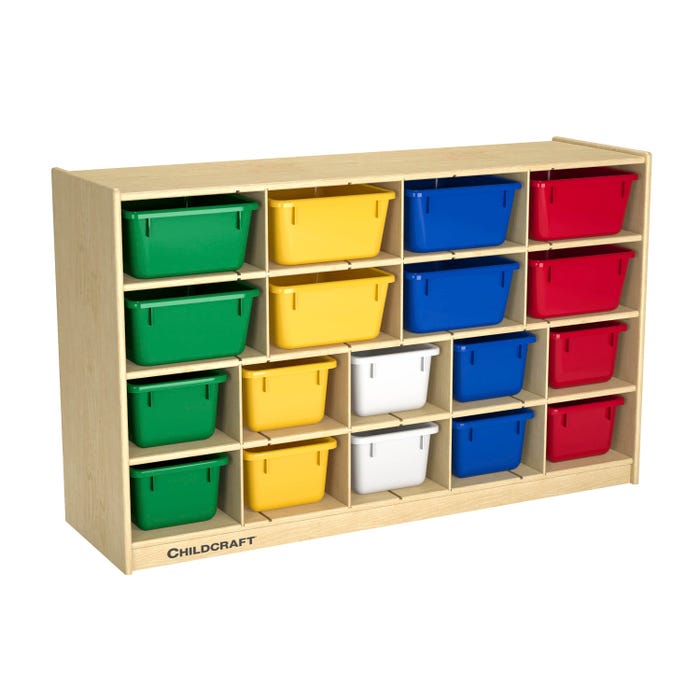 Childcraft Mobile Cubby Storage Unit, 18 Primary-Color Bins, 47-3/4 x 14-1/4 x 30 Inches