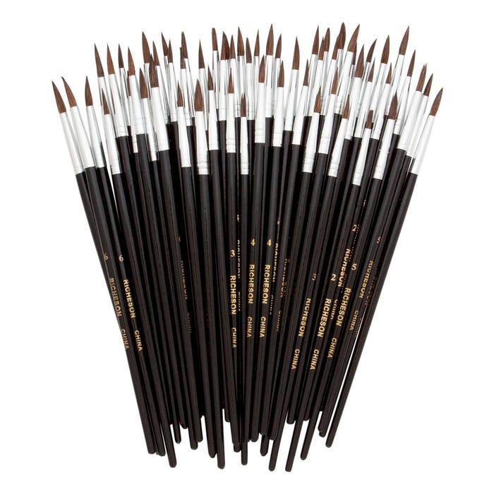 Jack Richeson Camel Budget Brush Assortment, Round Type, Short Handle, Assorted Sizes, Pack of 60
