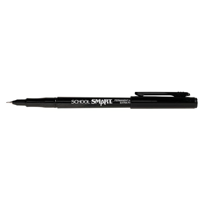 School Smart Extra Fine Tip Permanent Markers, Black, Pack of 12
