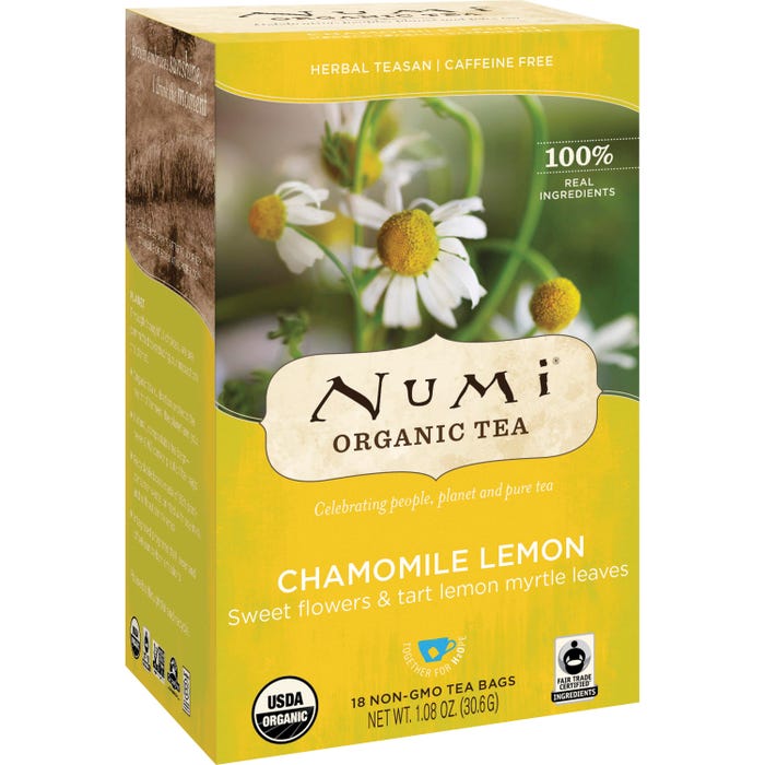 Numi Chamomile Lemon Herbal Premium Organic Tea, Box of 18 Bags