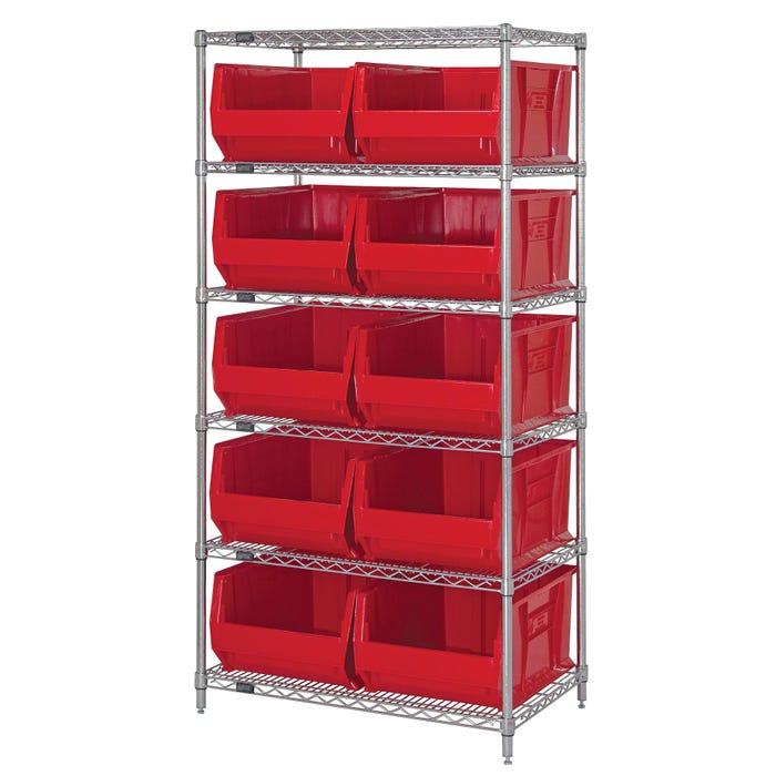 Quantum 6-Shelf Steel Storage Shelf Unit with 10 Bins, 36 x 24 x 74 Inches