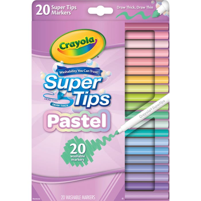 Crayola Washable Super Tips Markers, Assorted Pastel Colors, Set of 20