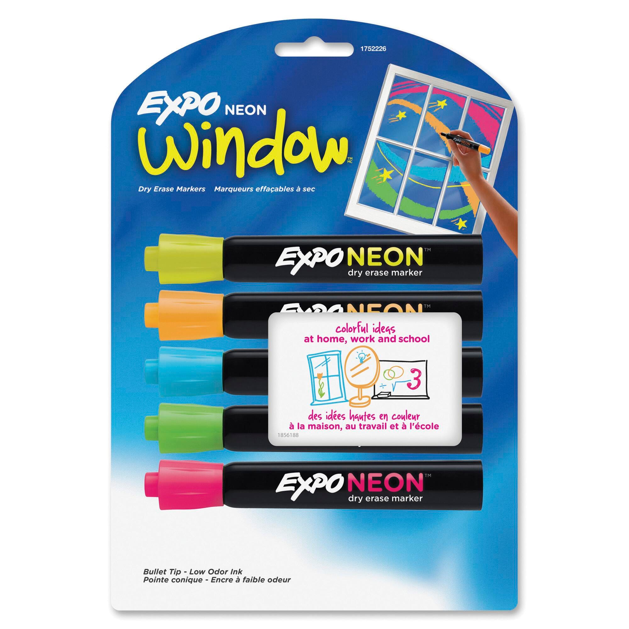 EXPO Low Odor Dry Erase Markers, Bullet Tip, Assorted Neon Colors, Set of 5 1369745