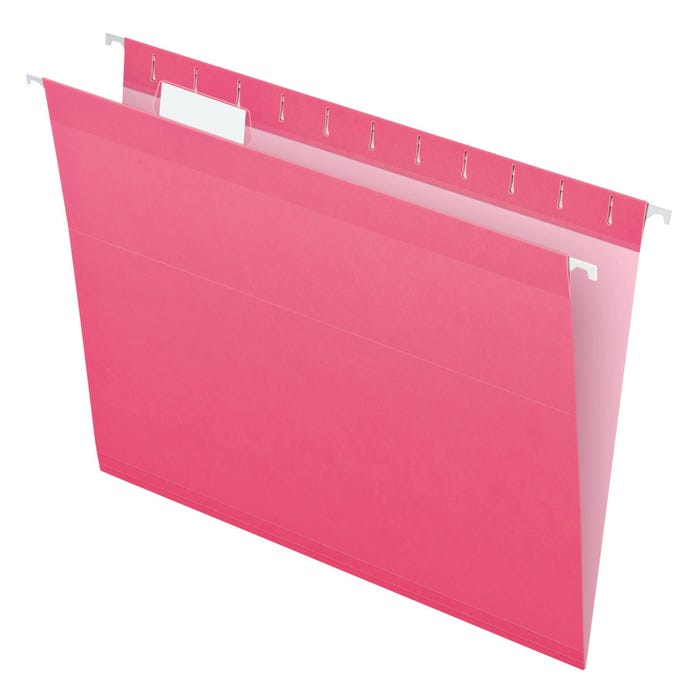 Pendaflex Reinforced Hanging File Folders, 1/5 Cut Tabs, Letter Size, Pink, Pack of 25