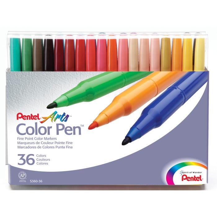 Pentel Color Marker Set, Fine Fiber Tip, Assorted Colors, Set of 36