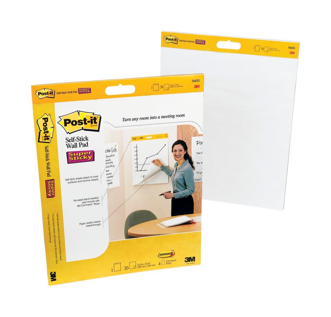 Post-it Self-Stick Easel Pad, 20 x 23 Inches, Unruled, White, 20 Sheets, Pack of 2 1369018