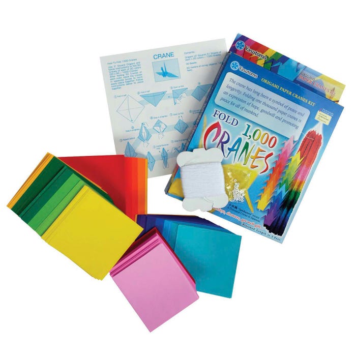 Yasutomo 1000 Paper Cranes Origami Kit, 3 x 3 Inches, Assorted Colors, 1020 Sheets