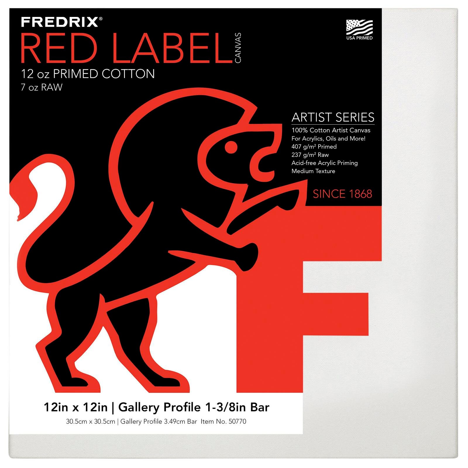 Fredrix Red Label Artist Canvas, Gallery Profile, 12 x 12 Inches, Each, Item Number 2103497