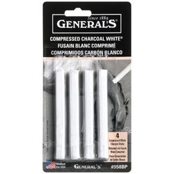 General's Compressed Charcoal Sticks, Soft Hardness, White, Pack of 4