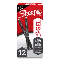 Sharpie S-Gel Pens, Ultra Fine Point, 0.38mm, Black, Pack of 12 2086805